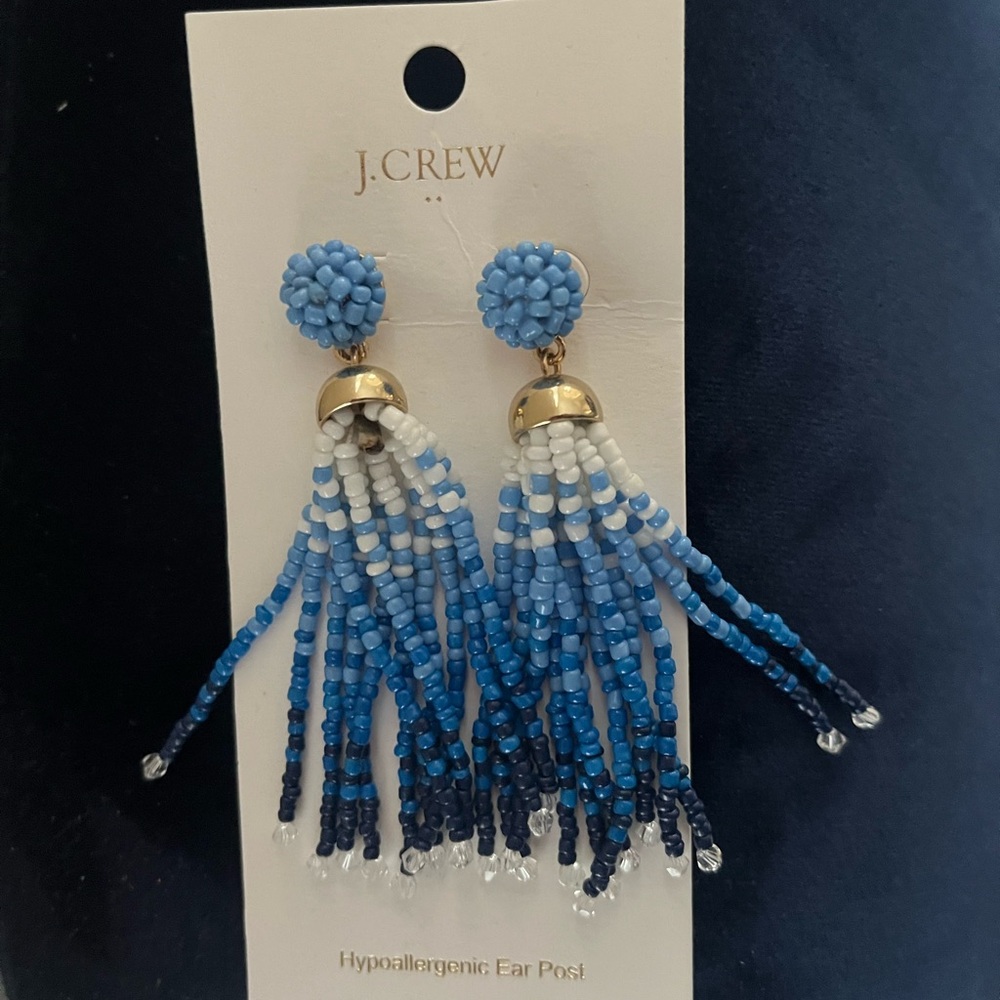 J. Crew Blue Beaded Tassel Earrings